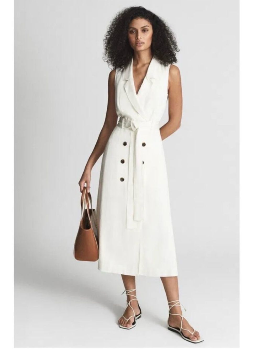 Reiss// Mariah//Linen Blend Dress// White// USA 4 - Picture 4 of 10